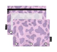 OWFKAY Astuccio per raccoglitori a 3 anelli, confezione da 2 - 3 fori con cerniera e finestra trasparente, motivo mucca viola, Macchia di mucca viola, one sizex2, Beauty case