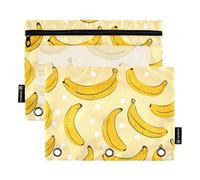 OWFKAY Astuccio per raccoglitori a 3 anelli, confezione da 2 - 3 fori con cerniera e finestra trasparente, motivo banane gialle a pois bianchi, Banane Gialle Pois Bianchi Pattern, one sizex2, Beauty