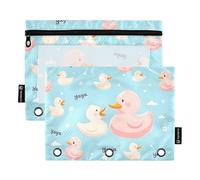 OWFKAY Astuccio per raccoglitori a 3 anelli, confezione da 2 - 3 fori con cerniera e finestra trasparente, motivo anatra bianca, Motivo anatra bianca, one sizex2, Beauty case