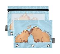 OWFKAY Astuccio per raccoglitori a 3 anelli, confezione da 2 - 3 fori con cerniera e finestra trasparente - Capybara I Am So Tired, Capybara Sono Così Stanco, one sizex2, Beauty case
