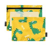 OWFKAY Astuccio per raccoglitori a 3 anelli, confezione da 2 - 3 fori con cerniera e finestra trasparente, motivo dinosauri da parete, giallo, Dinosauri Wall Graphic Giallo, one sizex2, Beauty case