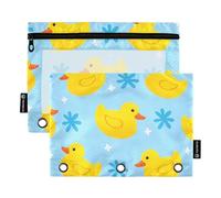 OWFKAY Astuccio per raccoglitori a 3 anelli, confezione da 2, 3 fori con cerniera e finestra trasparente, colore: giallo anatra blu, Little Yellow Duck Blue, one sizex2, Beauty case