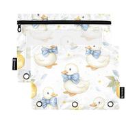 OWFKAY Astuccio per raccoglitori a 3 anelli, confezione da 2 - 3 fori con cerniera e finestra trasparente, motivo: anatre bianche 3, Anatre bianche 3, one sizex2, Beauty case