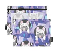 OWFKAY Astuccio per raccoglitori a 3 anelli, confezione da 2 - 3 fori con cerniera e finestra trasparente - Lovely Frenchie Dog, Adorabile cane Frenchie, one sizex2, Beauty case