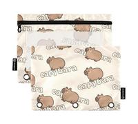 OWFKAY Astuccio per raccoglitori a 3 anelli, confezione da 2 - 3 fori con cerniera e finestra trasparente, motivo parole Capybara, Modello di parola Capibara, one sizex2, Beauty case