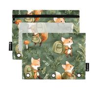 OWFKAY Astuccio per raccoglitori a 3 anelli, confezione da 2 - 3 fori con cerniera e finestra trasparente, motivo volpe carina, Simpatico motivo volpe, one sizex2, Beauty case