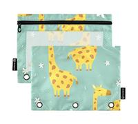 OWFKAY Astuccio per raccoglitori a 3 anelli, confezione da 2 - 3 fori con cerniera e finestra trasparente, motivo: giraffa e fiore, Bella giraffa e fiore, one sizex2, Beauty case