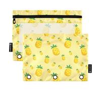 OWFKAY Astuccio per raccoglitori a 3 anelli, confezione da 2 - 3 fori con cerniera e finestra trasparente, luminoso, estivo con ananas e frutta, Luminoso Frutto Di Ananas Estate, one sizex2, Beauty