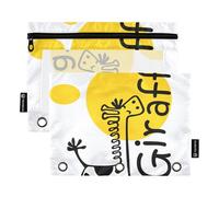 OWFKAY Astuccio per raccoglitori a 3 anelli, confezione da 2 - 3 fori con cerniera e finestra trasparente, motivo giraffa divertente con sole, nero, bianco, giallo, Giraffe Funny Sun Nero Bianco