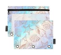 OWFKAY Astuccio per raccoglitori a 3 anelli, confezione da 2 - 3 fori con cerniera e finestrella trasparente, motivo a conchiglia, Conchiglia disegnata a mano, one sizex2, Beauty case