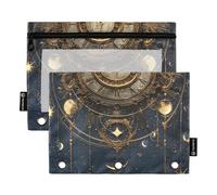 OWFKAY Astuccio per raccoglitori a 3 anelli, confezione da 2 - 3 fori con cerniera e finestrella trasparente, motivo: pianeta nuvola, Orologio Pianeta Nuvola, one sizex2, Beauty case