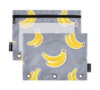 OWFKAY Astuccio per raccoglitori a 3 anelli, confezione da 2 - 3 fori per raccoglitori con cerniera con finestra trasparente, sfondo giallo banane grigie, Banane Gialle Sfondo Grigio, one sizex2