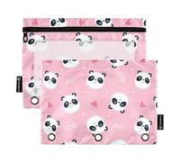 OWFKAY Astuccio per raccoglitori a 3 anelli, confezione da 2 - 3 fori per raccoglitori con cerniera con finestra trasparente - Panda Bear su rosa 2, Panda Bear su Pink2, one sizex2, Beauty case