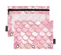 OWFKAY Astuccio per raccoglitori a 3 anelli, confezione da 2 - 3 fori per raccoglitori con cerniera con finestra trasparente, motivo scala rosa, Motivo a scaglie rosa, one sizex2, Beauty case