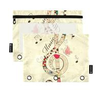 OWFKAY Astuccio per raccoglitori a 3 anelli, confezione da 2 - 3 fori per raccoglitori con cerniera con finestra trasparente, musica arcobaleno su sfondo giallo, Arcobaleno Musica su Giallo, one