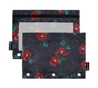 OWFKAY Astuccio per raccoglitori a 3 anelli, confezione da 2 - 3 fori per raccoglitori con cerniera con finestra trasparente, fiore rosso giapponese 12, Fiore rosso giapponese, one sizex2, Beauty case