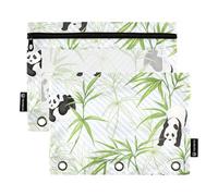 OWFKAY Astuccio per raccoglitori a 3 anelli, confezione da 2 - 3 fori per raccoglitori con cerniera con finestra trasparente, motivo: panda e foglia, Panda Bear e Foglia, one sizex2, Beauty case