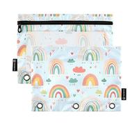 OWFKAY Astuccio per raccoglitori a 3 anelli, confezione da 2 - 3 fori per raccoglitori con cerniera con finestra trasparente, motivo arcobaleno blu, Blu Bambino Arcobaleno Nuvola Pattern, one sizex2