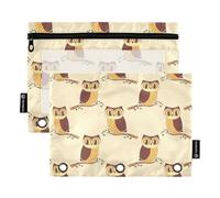 OWFKAY Astuccio per raccoglitori a 3 anelli, confezione da 2 - 3 fori per raccoglitori con cerniera con finestra trasparente, gufo su sfondo giallo, Gufo su sfondo giallo, one sizex2, Beauty case