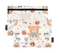 OWFKAY Astuccio per raccoglitori a 3 anelli, confezione da 2 - 3 fori per raccoglitori con cerniera con finestra trasparente, motivo Little Bear Apple, Motivo mela Little Bear, one sizex2, Beauty case