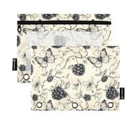 OWFKAY Astuccio per raccoglitori a 3 anelli, confezione da 2 - 3 fori per raccoglitori con cerniera con finestra trasparente, motivo farfalla di mirtillo 13, Motivo farfalla di gelso, one sizex2