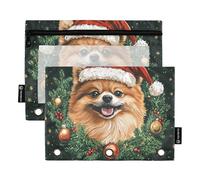 OWFKAY Astuccio per raccoglitori a 3 anelli, confezione da 2 - 3 fori per raccoglitori con cerniera e finestra trasparente, motivo: cani di Babbo Natale, Cartone animato cani, one sizex2, Beauty case