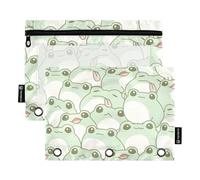 OWFKAY Astuccio per raccoglitori a 3 anelli, confezione da 2 - 3 fori per raccoglitori con cerniera e finestra trasparente, motivo: rana carina, Cute Frog Kiddie, one sizex2, Beauty case