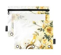 OWFKAY Astuccio per raccoglitori a 3 anelli, confezione da 2 pezzi, 3 fori con cerniera, con finestra trasparente, rosa gialla, musica romantica retrò, Rosa Gialla Retro Musica Romantica, one sizex2