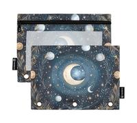 OWFKAY Astuccio per raccoglitori a 3 anelli, confezione da 2 pezzi, 3 fori con cerniera, con finestra trasparente, pianeta lunare, Pianeta Luna, one sizex2, Beauty case