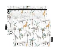 OWFKAY Astuccio per raccoglitori a 3 anelli, confezione da 2 pezzi, 3 fori, con cerniera e finestra trasparente, elefante, giraffa, palme, Elefante Giraffa Palme, one sizex2, Beauty case