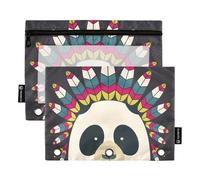 OWFKAY Astuccio per raccoglitori a 3 anelli, confezione da 2 sacchetti con cerniera a 3 fori con finestra trasparente, motivo panda in stile cartone animato orso 4, Panda Bear cartone animato 4, one
