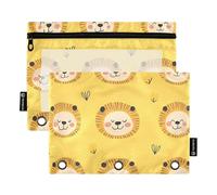 OWFKAY Astuccio per raccoglitori a 3 anelli, confezione da 2 sacchetti con cerniera a 3 fori con finestra trasparente - Cute_Little_lion2, Cute_little_lion2, one sizex2, Beauty case