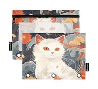 OWFKAY Astuccio per raccoglitori a 3 anelli, confezione da 2 sacchetti con cerniera a 3 fori con finestra trasparente, motivo gatto stravagante stile giapponese 3, Gatto stravagante stile giapponese 3