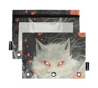 OWFKAY Astuccio per raccoglitori a 3 anelli, confezione da 2 sacchetti con cerniera a 3 fori, con finestra trasparente, occhi rossi luminosi, Occhi rossi luminosi volpe, one sizex2, Beauty case
