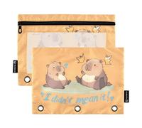 OWFKAY Astuccio per raccoglitori a 3 anelli, confezione da 2 sacchetti con cerniera a 3 fori, con finestra trasparente, motivo: Capybara I Did Not Mean It, Capibara non lo intendevo, one sizex2