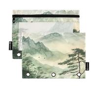 OWFKAY Astuccio per raccoglitori a 3 anelli, confezione da 2 sacchetti con cerniera a 3 fori, con finestra trasparente per lavare le montagne 3, Wash Mountains3, one sizex2, Beauty case