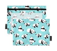 OWFKAY Astuccio per raccoglitori a 3 anelli, confezione da 2 sacchetti con cerniera a 3 fori, con finestra trasparente, motivo: panda su sfondo blu 5, Panda Bear su Blue5, one sizex2, Beauty case