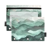 OWFKAY Astuccio per raccoglitori a 3 anelli, confezione da 2 sacchetti con cerniera a 3 fori, con finestra trasparente per lavare le montagne 2, Wash Mountains2, one sizex2, Beauty case