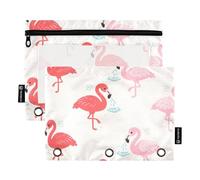 OWFKAY Astuccio per raccoglitori a 3 anelli, confezione da 2 sacchetti con cerniera a 3 fori con finestra trasparente, motivo fenicottero rosso rosa 2, Motivo fenicottero rosso e rosa, one sizex2