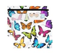 OWFKAY Astuccio portamatite per raccoglitori a 3 anelli, astuccio per matite acquerellabili, farfalle volanti, con finestra trasparente e cerniera, confezione da 2, Acquerello Farfalla Vol, 18*25cm,