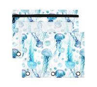 OWFKAY Astuccio portamatite per raccoglitori a 3 anelli, con meduse e acquerelli, con finestra trasparente e cerniera, confezione da 2, Acquerello Medusa, 18*25cm, casual