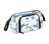 OWFKAY Astuccio portapenne di grande capacità, per scuola, università, ufficio, organizer per adolescenti, ragazze, adulti, studenti, palme, barca a vela, montagna, motivo onde, Modello di onde di