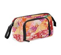 OWFKAY Astuccio portapenne di grande capacità, per scuola, università, ufficio, organizer per adolescenti, ragazze, adulti, studenti, stile giapponese floreale su rosso 2, Stile giapponese floreale su