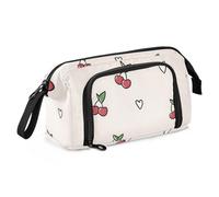 OWFKAY Astuccio portapenne di grande capacità, per scuola, università, ufficio, per adolescenti, ragazze, adulti, studenti, con motivo a cuore di ciliegie, Simpatico motivo a cuore di ciliegi, Taglia