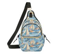 OWFKAY Borsa a tracolla a tracolla per donna e uomo con barca a vela con palma e onde marine, antifurto, viaggi, escursionismo