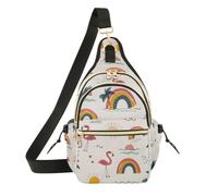 OWFKAY Borsa a tracolla con fenicottero con palma dei cartoni animati per donne e uomini, borsa a tracolla per il petto, antifurto, viaggi, escursionismo