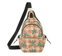 OWFKAY Borsa a tracolla con palma a quadretti corallo, per donne e uomini, borsa a tracolla antifurto, viaggi ed escursioni