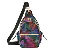 OWFKAY Borsa a tracolla con palma tropicale scura e farfalla, per uomo e donna, borsa a tracolla antifurto, da viaggio, escursionismo