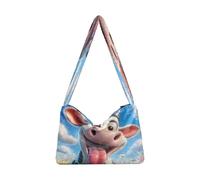 OWFKAY Borsa a tracolla da donna in peluche da donna morbida borsa a tracolla per l'inverno carino mucca close-up