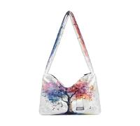 OWFKAY Borsa a tracolla da donna in peluche da donna morbida borsa a tracolla per l'inverno colorato acquerello albero